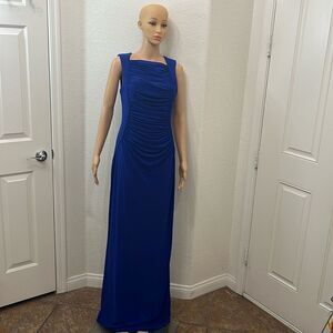 Coast Dress Sz 10 Colbalt Blue Maxi Square Neck Sleeveless Slimming Ruched Front